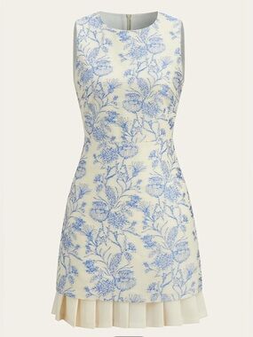 Commense Floral Printed Sleeveless Dress with Pleated Hem